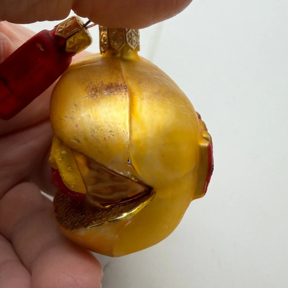 Vintage Hot Dog Glass Christmas Ornament with Ketchup Bottle Charm Red Gold